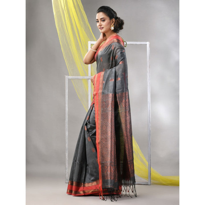 CHARUKRITI Grey Silk Matka Soft Paisley Motifs Saree with Unstitched Blouse