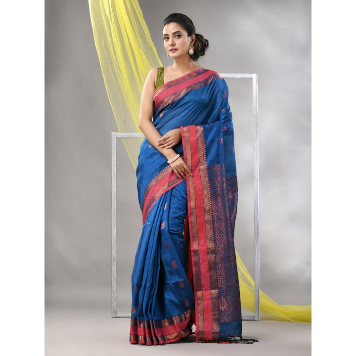 CHARUKRITI Sapphire Blue Silk Matka Soft Paisley Motifs Saree with Unstitched Blouse