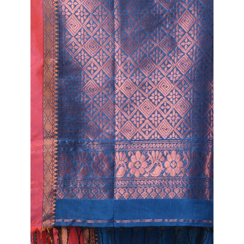 CHARUKRITI Sapphire Blue Silk Matka Soft Paisley Motifs Saree with Unstitched Blouse