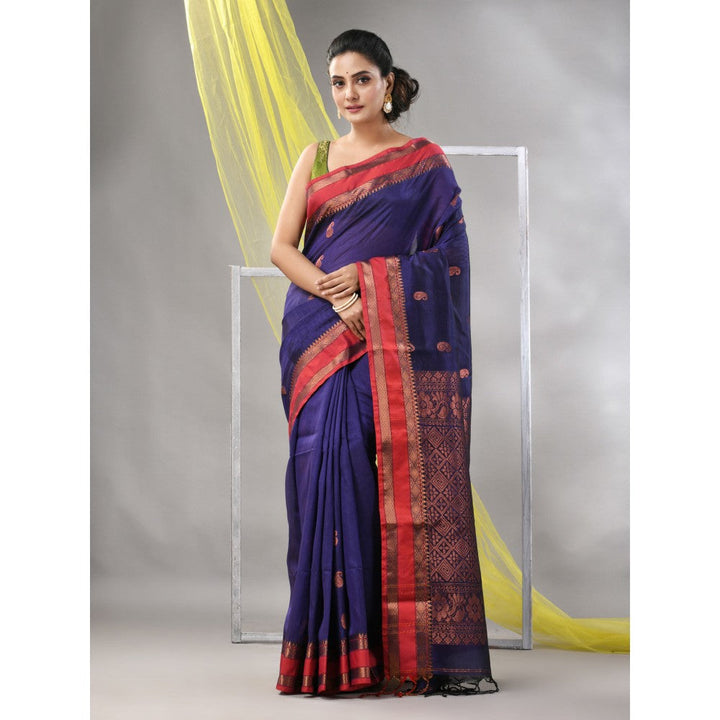 CHARUKRITI Purple Silk Matka Soft Paisley Motifs Saree with Unstitched Blouse