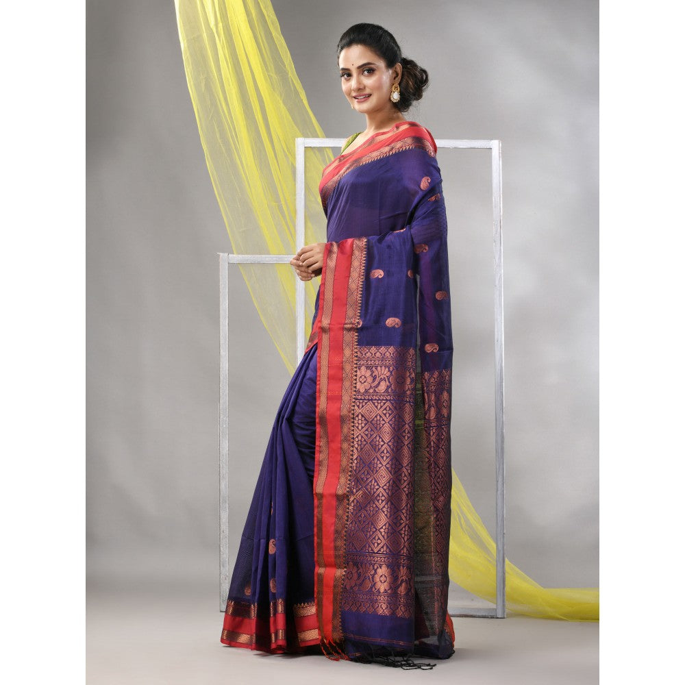 CHARUKRITI Purple Silk Matka Soft Paisley Motifs Saree with Unstitched Blouse