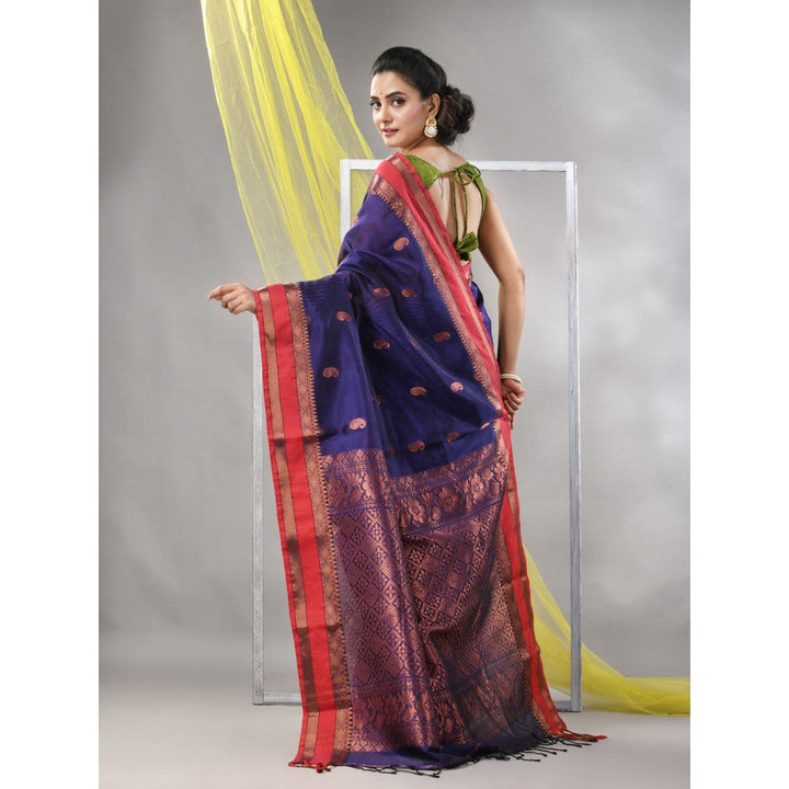 CHARUKRITI Purple Silk Matka Soft Paisley Motifs Saree with Unstitched Blouse