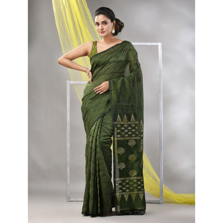 CHARUKRITI Sap Green Silk Matka Soft Saree with Unstitched Blouse