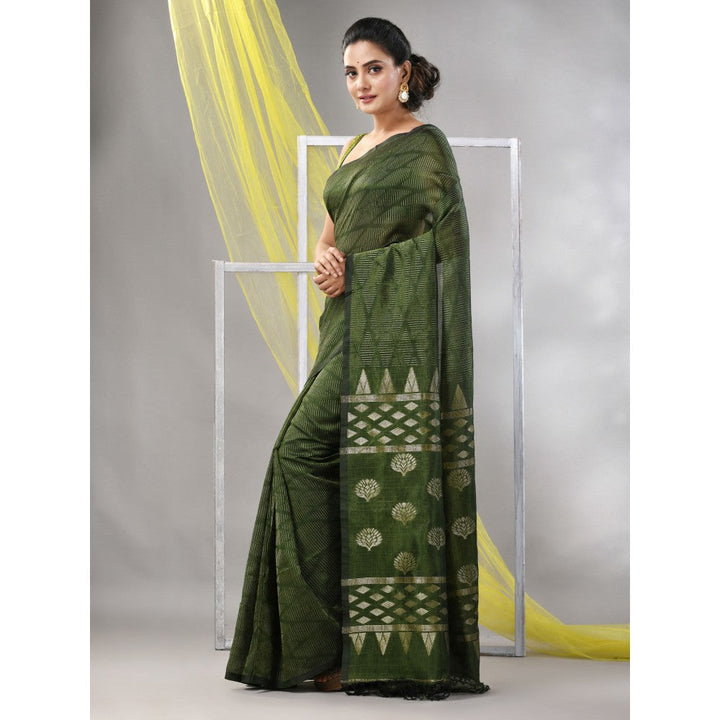 CHARUKRITI Sap Green Silk Matka Soft Saree with Unstitched Blouse