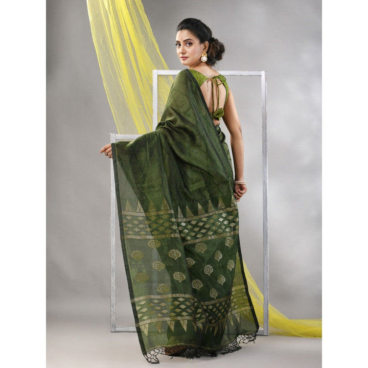 CHARUKRITI Sap Green Silk Matka Soft Saree with Unstitched Blouse