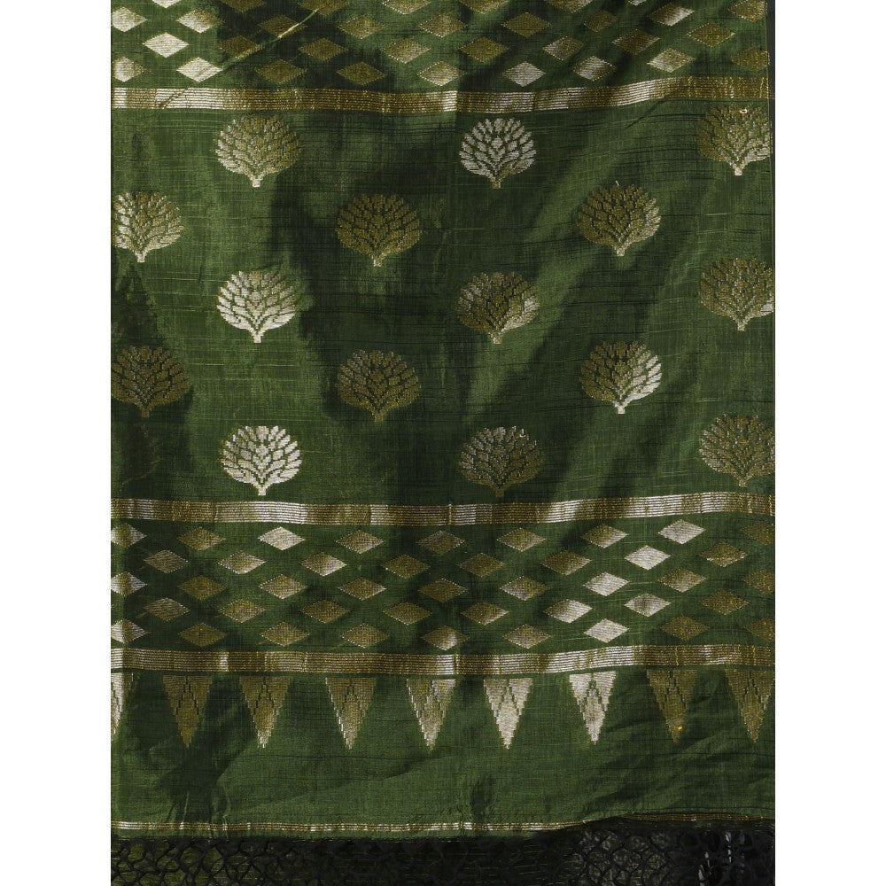 CHARUKRITI Sap Green Silk Matka Soft Saree with Unstitched Blouse