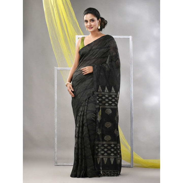 CHARUKRITI Black Silk Matka Soft Saree with Unstitched Blouse