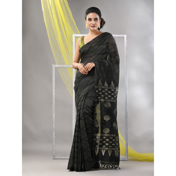 CHARUKRITI Black Silk Matka Soft Saree with Unstitched Blouse