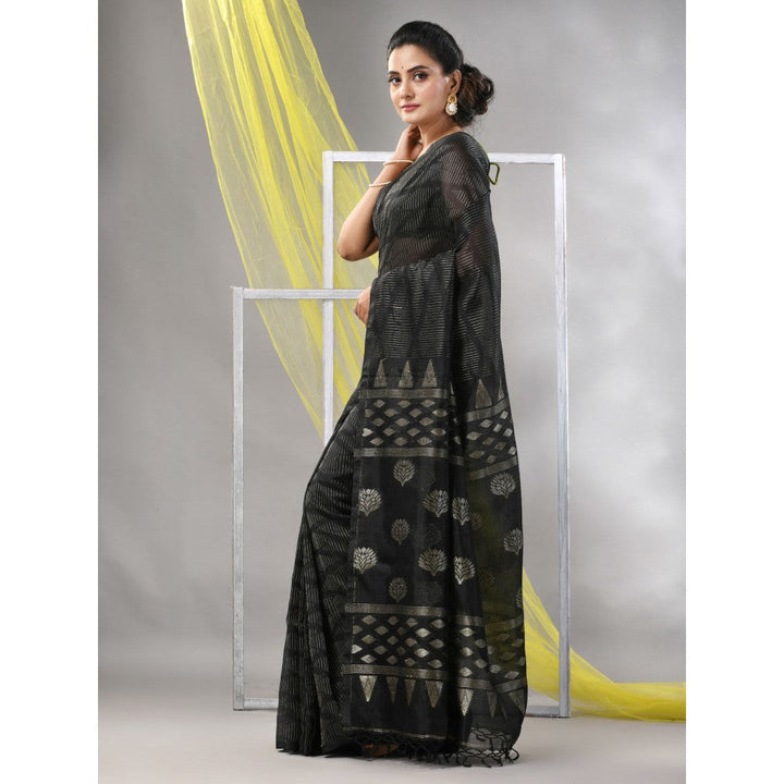 CHARUKRITI Black Silk Matka Soft Saree with Unstitched Blouse