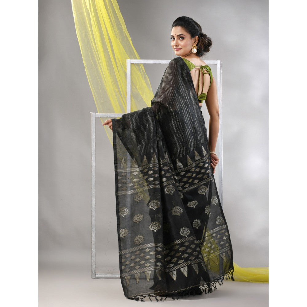 CHARUKRITI Black Silk Matka Soft Saree with Unstitched Blouse