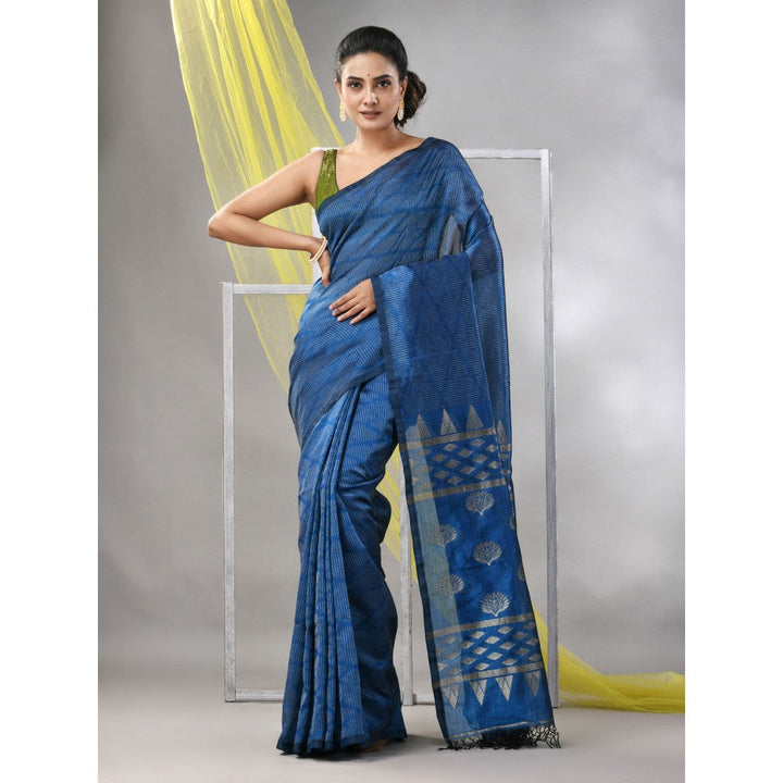 CHARUKRITI Sapphire Blue Silk Matka Soft Saree with Unstitched Blouse