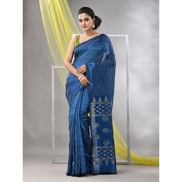 CHARUKRITI Sapphire Blue Silk Matka Soft Saree with Unstitched Blouse