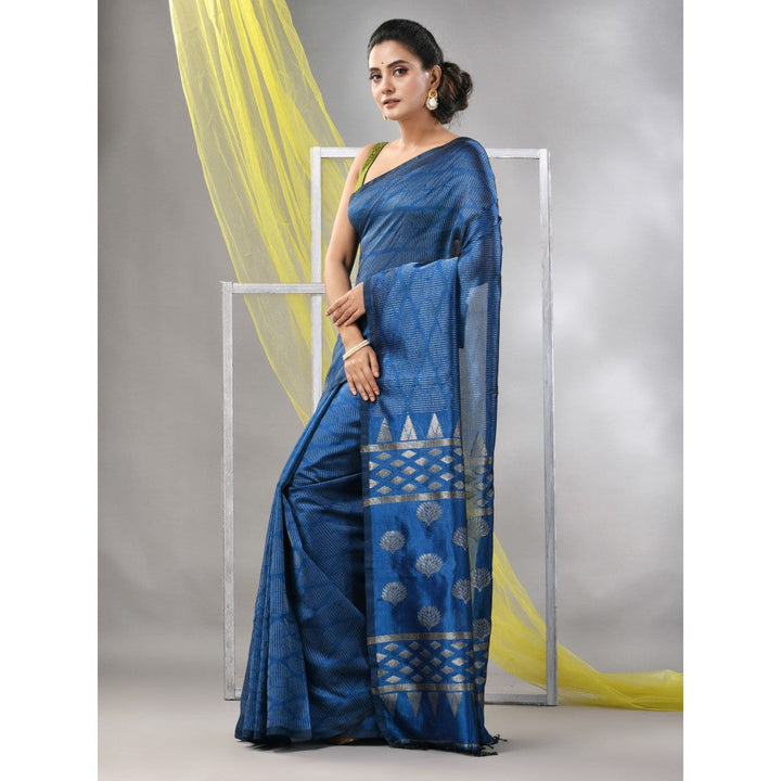 CHARUKRITI Sapphire Blue Silk Matka Soft Saree with Unstitched Blouse