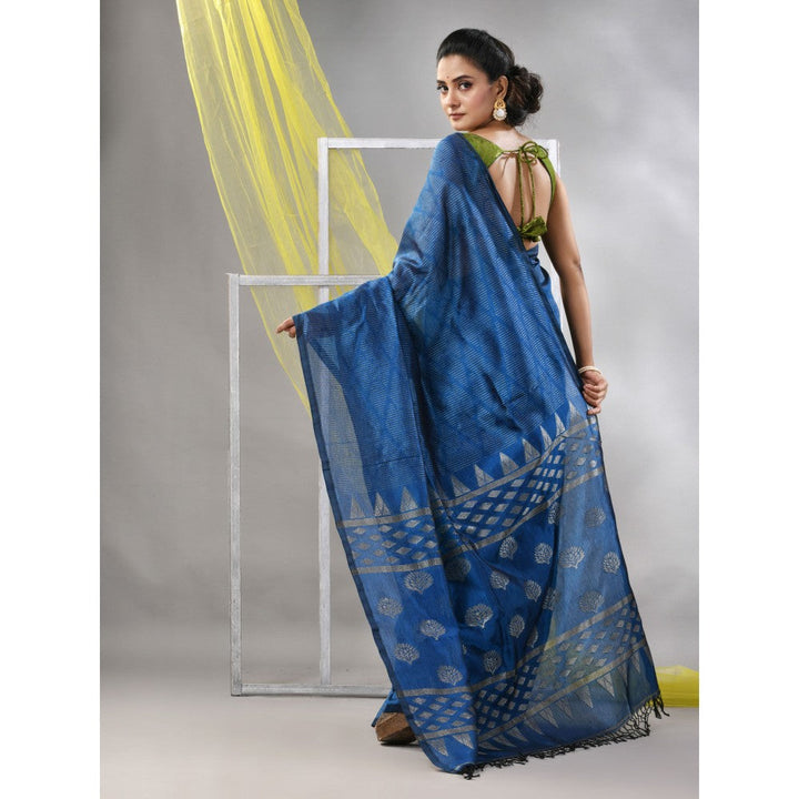 CHARUKRITI Sapphire Blue Silk Matka Soft Saree with Unstitched Blouse