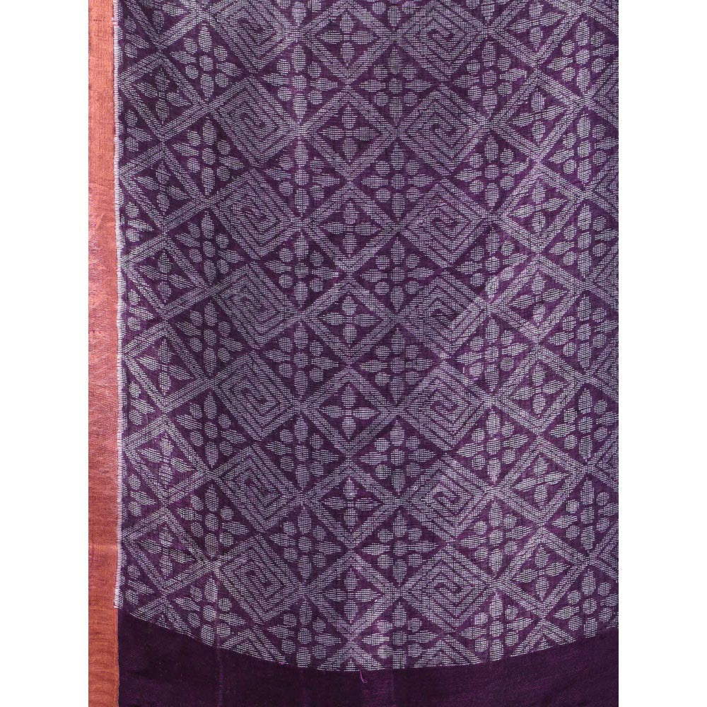 CHARUKRITI Purple Linen Soft Bird Motifs Saree with Unstitched Blouse