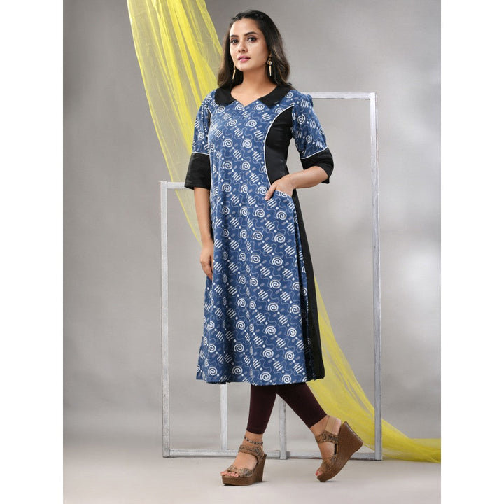 CHARUKRITI Sapphire Blue Cotton Printed A-Line Kurta