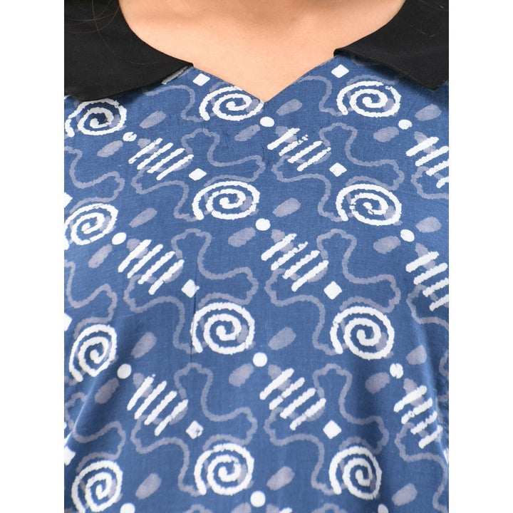 CHARUKRITI Sapphire Blue Cotton Printed A-Line Kurta