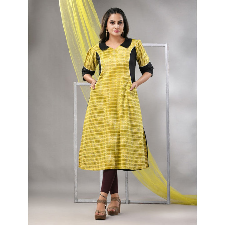 CHARUKRITI Lemon Yellow Cotton Printed A-Line Kurta