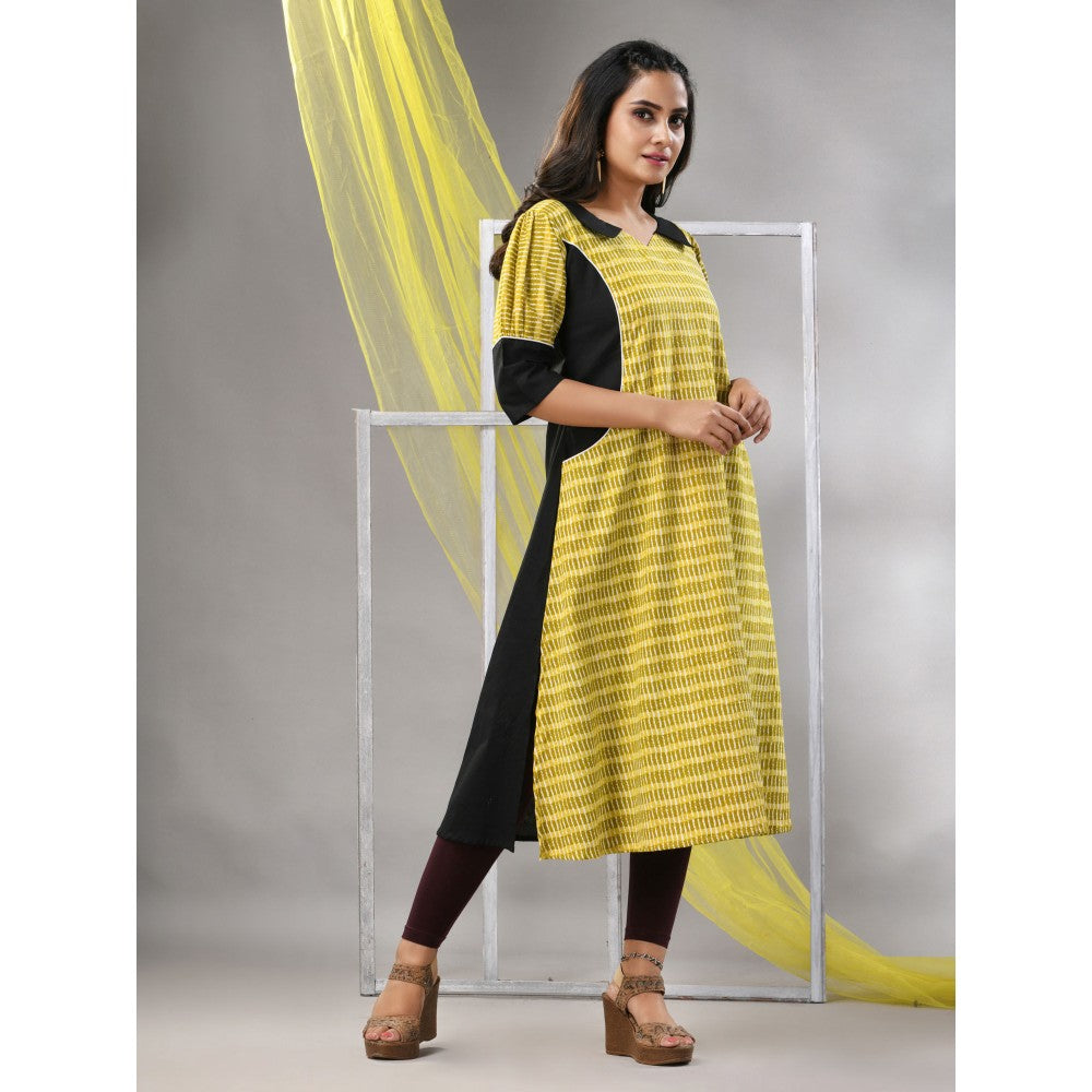 CHARUKRITI Lemon Yellow Cotton Printed A-Line Kurta