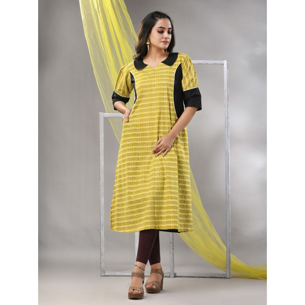 CHARUKRITI Lemon Yellow Cotton Printed A-Line Kurta