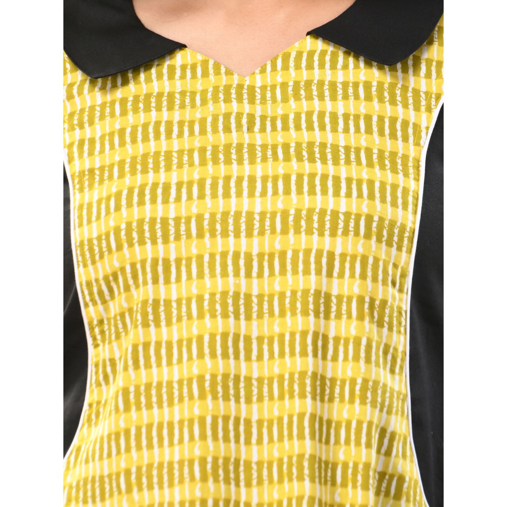 CHARUKRITI Lemon Yellow Cotton Printed A-Line Kurta