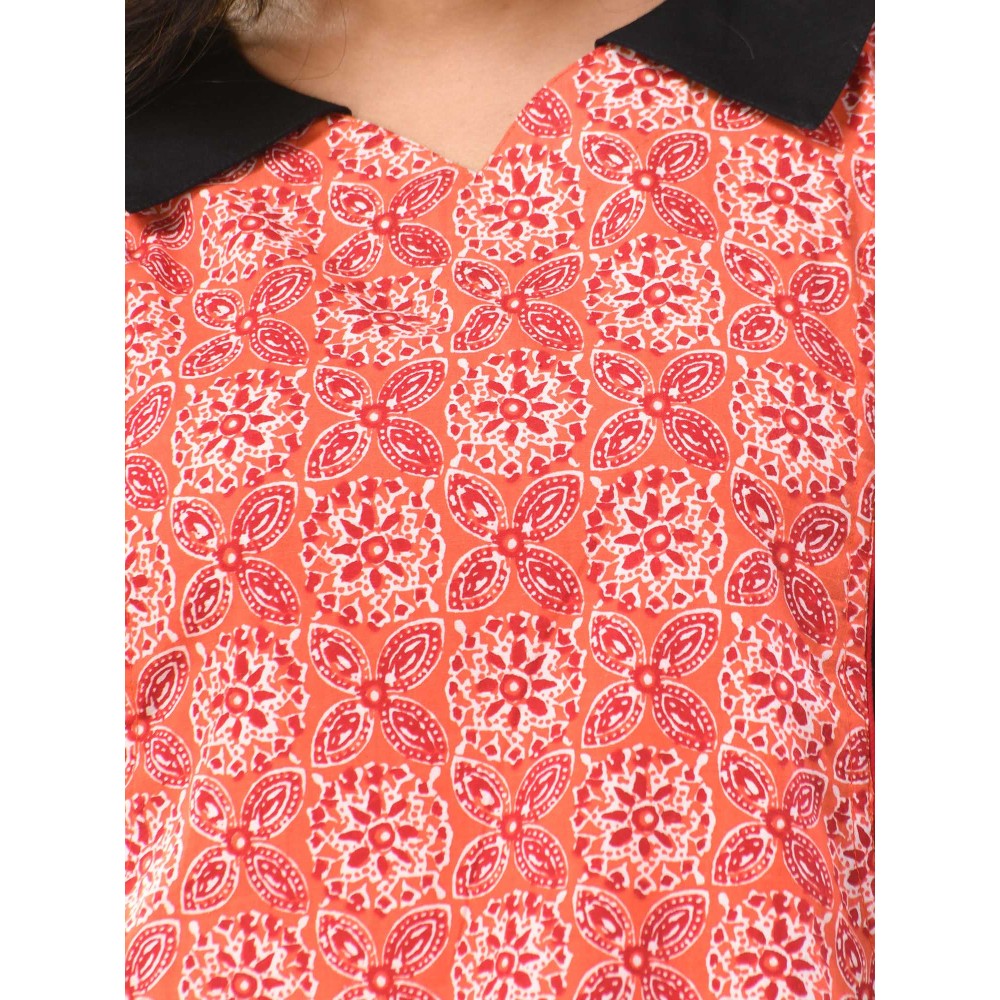 CHARUKRITI Peach Cotton Printed A-Line Kurta