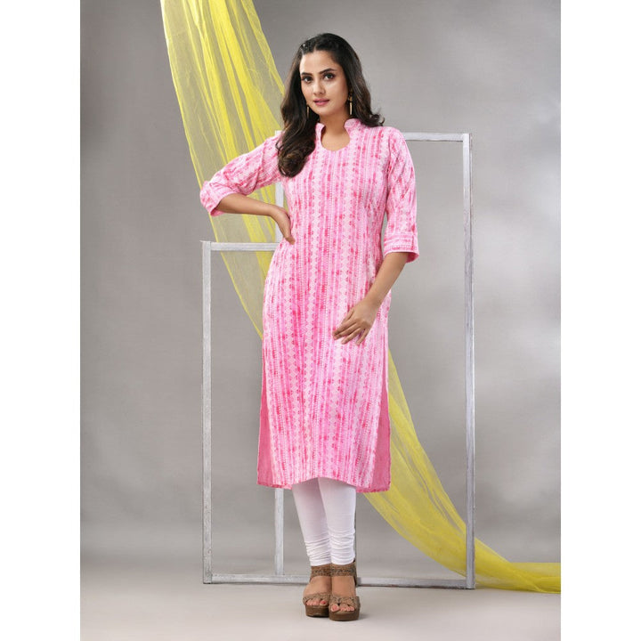 CHARUKRITI Pink Rayon Printed Straight Kurta