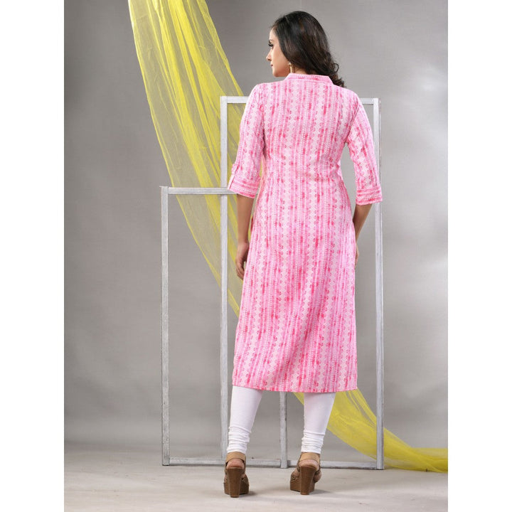 CHARUKRITI Pink Rayon Printed Straight Kurta