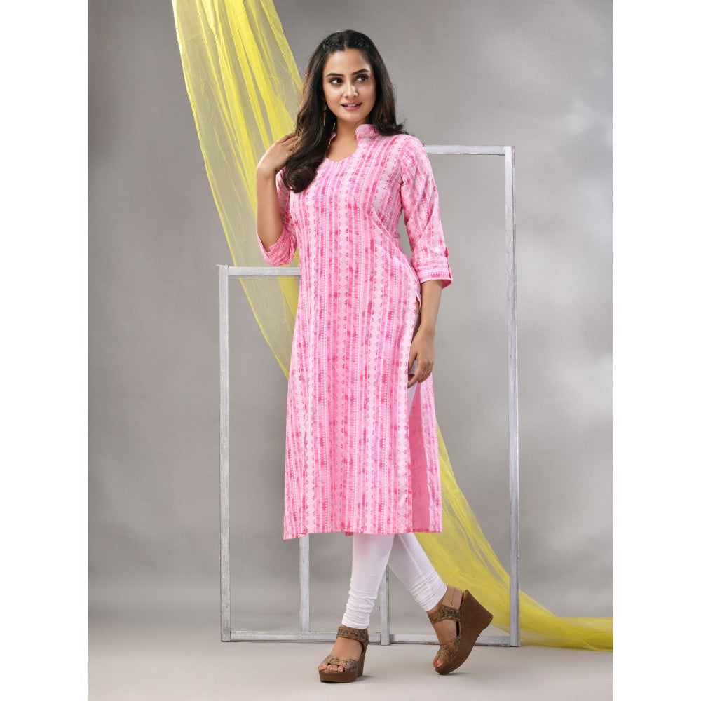 CHARUKRITI Pink Rayon Printed Straight Kurta