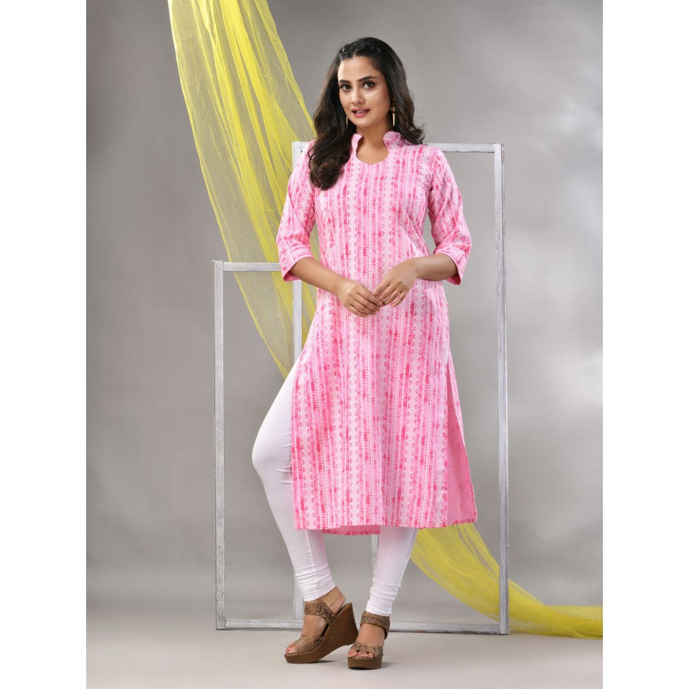 CHARUKRITI Pink Rayon Printed Straight Kurta