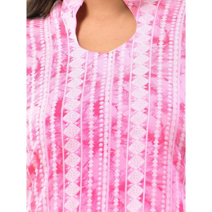 CHARUKRITI Pink Rayon Printed Straight Kurta