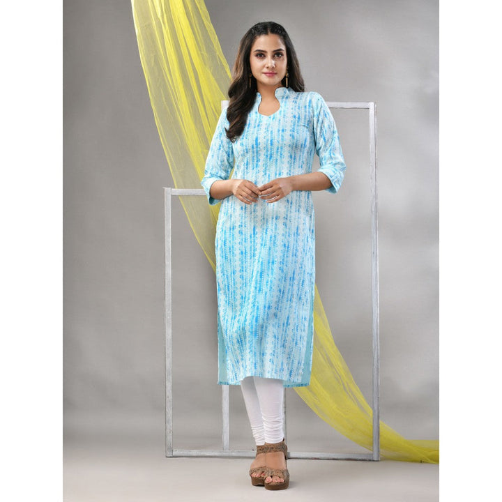 CHARUKRITI Sky Blue Rayon Printed Straight Kurta