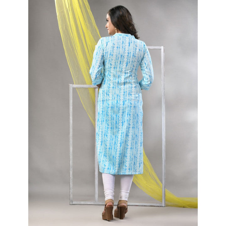 CHARUKRITI Sky Blue Rayon Printed Straight Kurta