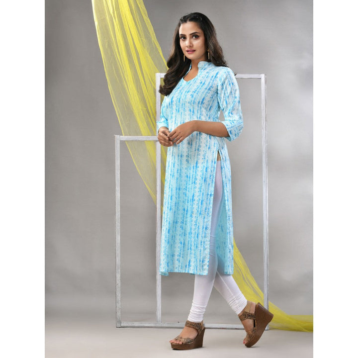 CHARUKRITI Sky Blue Rayon Printed Straight Kurta