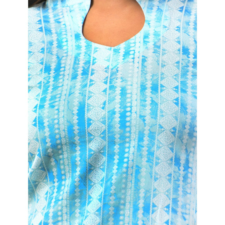 CHARUKRITI Sky Blue Rayon Printed Straight Kurta