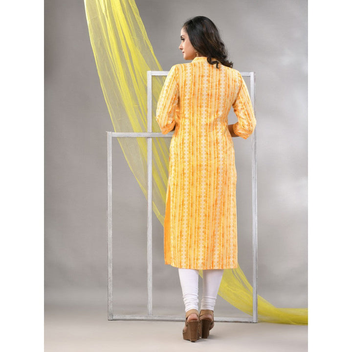 CHARUKRITI Yellow Rayon Printed Straight Kurta