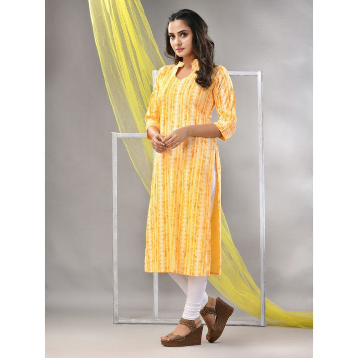 CHARUKRITI Yellow Rayon Printed Straight Kurta