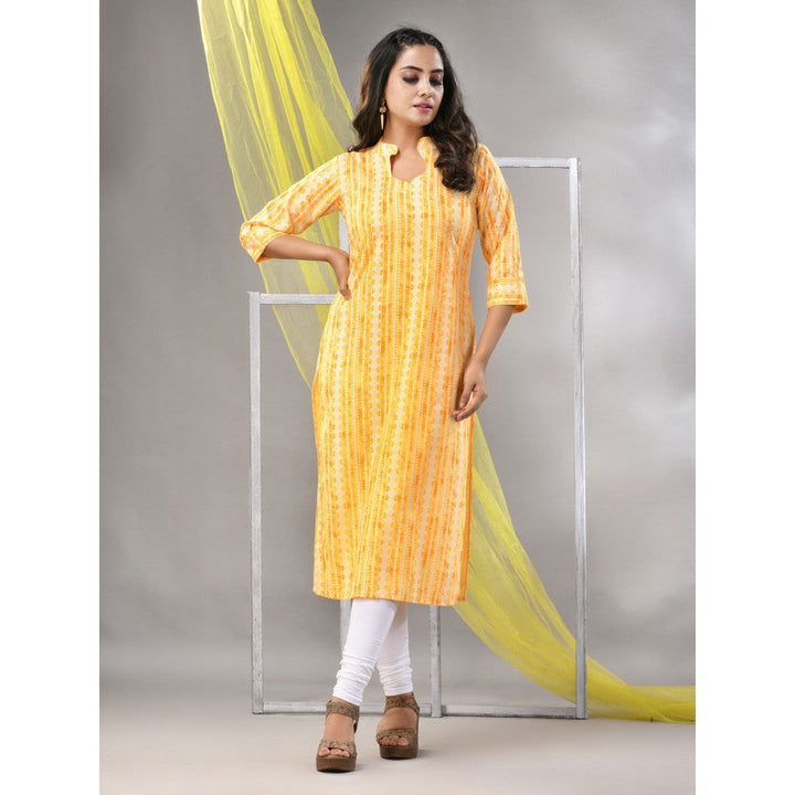 CHARUKRITI Yellow Rayon Printed Straight Kurta