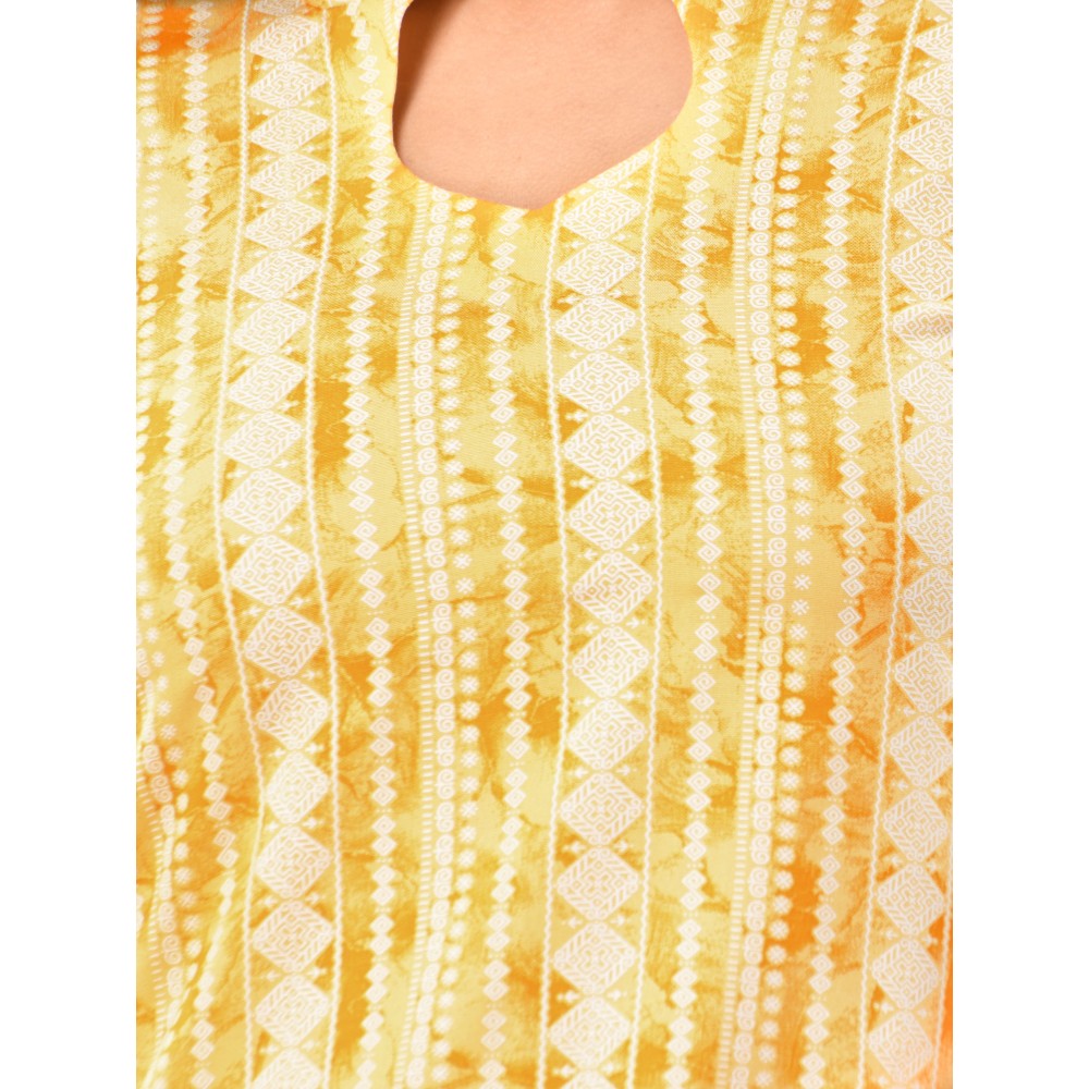 CHARUKRITI Yellow Rayon Printed Straight Kurta