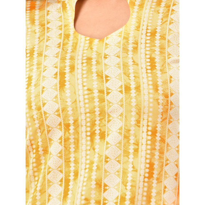 CHARUKRITI Yellow Rayon Printed Straight Kurta