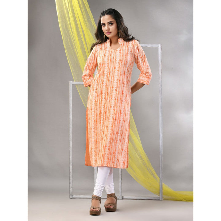 CHARUKRITI Orange Rayon Printed Straight Kurta