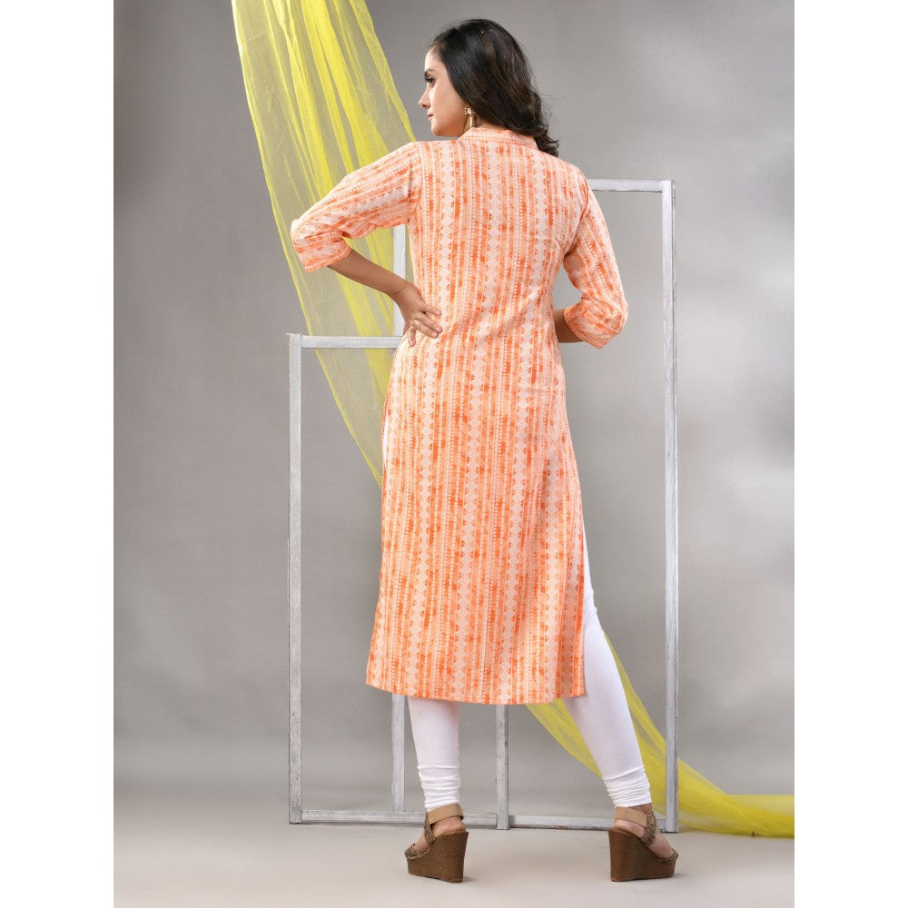 CHARUKRITI Orange Rayon Printed Straight Kurta