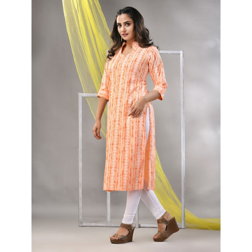 CHARUKRITI Orange Rayon Printed Straight Kurta