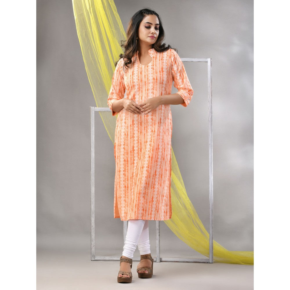 CHARUKRITI Orange Rayon Printed Straight Kurta