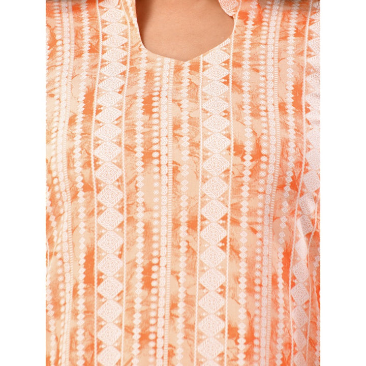 CHARUKRITI Orange Rayon Printed Straight Kurta