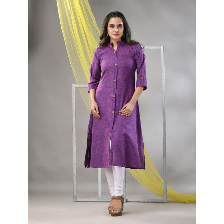 CHARUKRITI Purple Solid Cotton A-Line Kurta