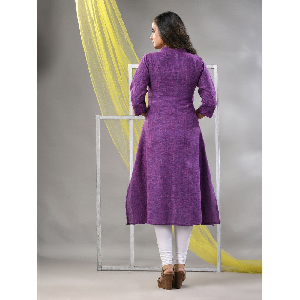 CHARUKRITI Purple Solid Cotton A-Line Kurta