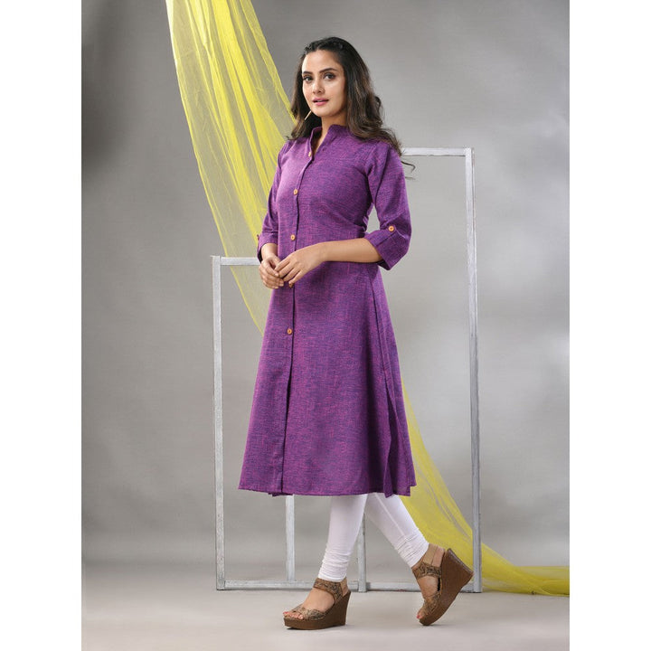 CHARUKRITI Purple Solid Cotton A-Line Kurta