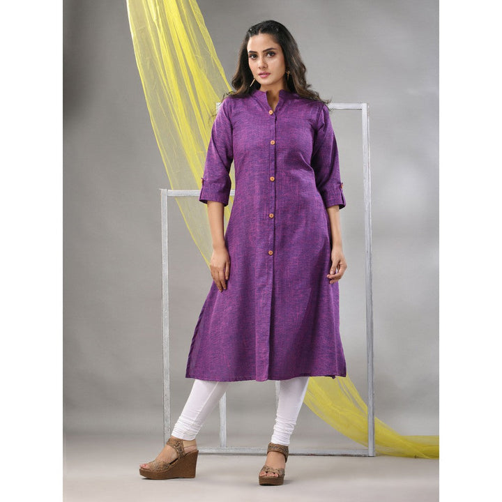 CHARUKRITI Purple Solid Cotton A-Line Kurta