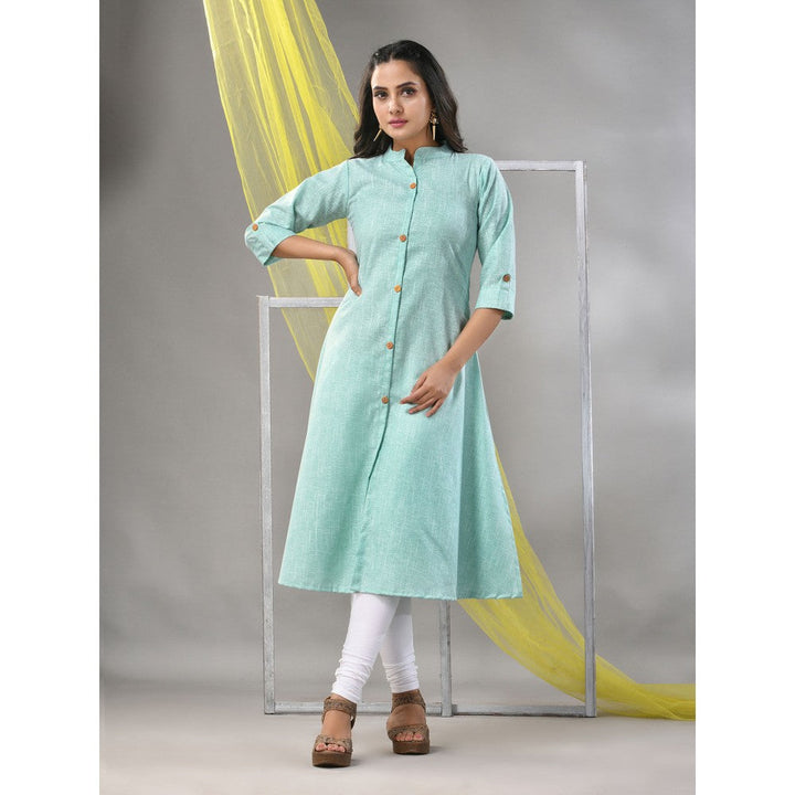 CHARUKRITI Mint Green Solid Cotton A-Line Kurta